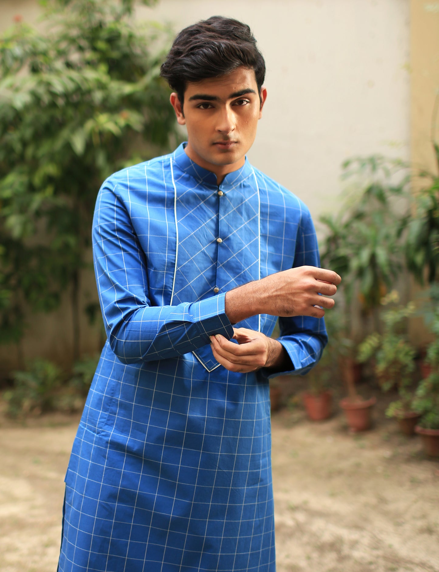 Blue Signature Plaid Kurta