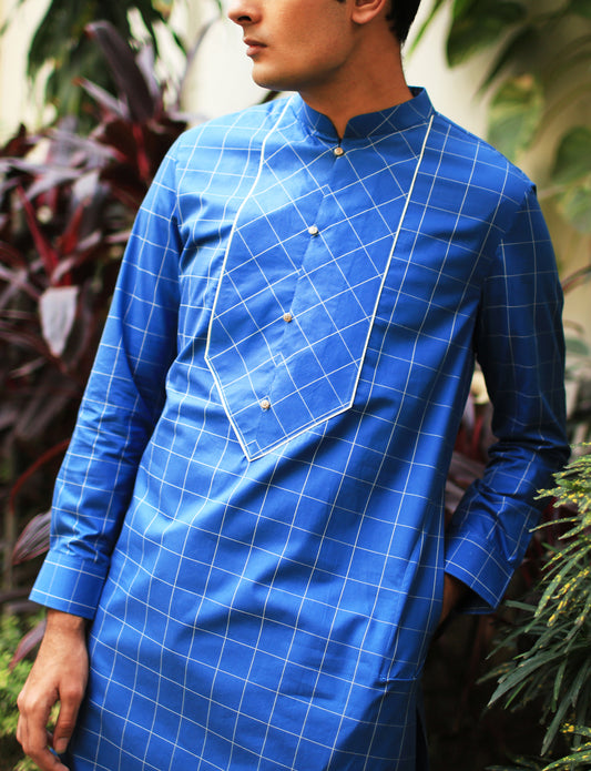 Blue Signature Plaid Kurta