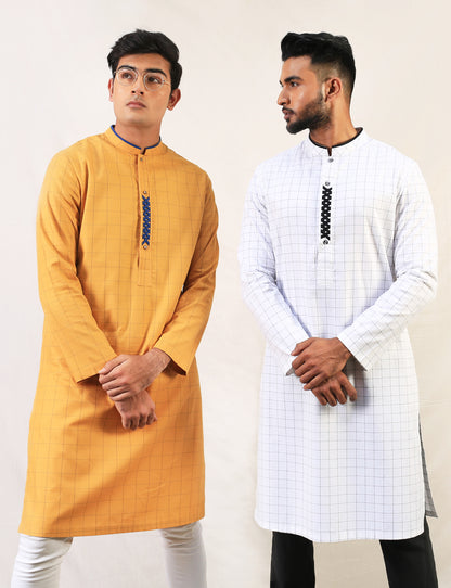 Braid Placket White Kurta