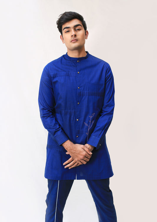 Pleated Bar Kurta with Kantha Detail