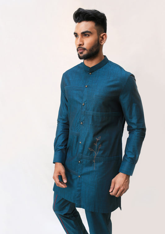 Pleated Bar Kurta with Kantha Detail